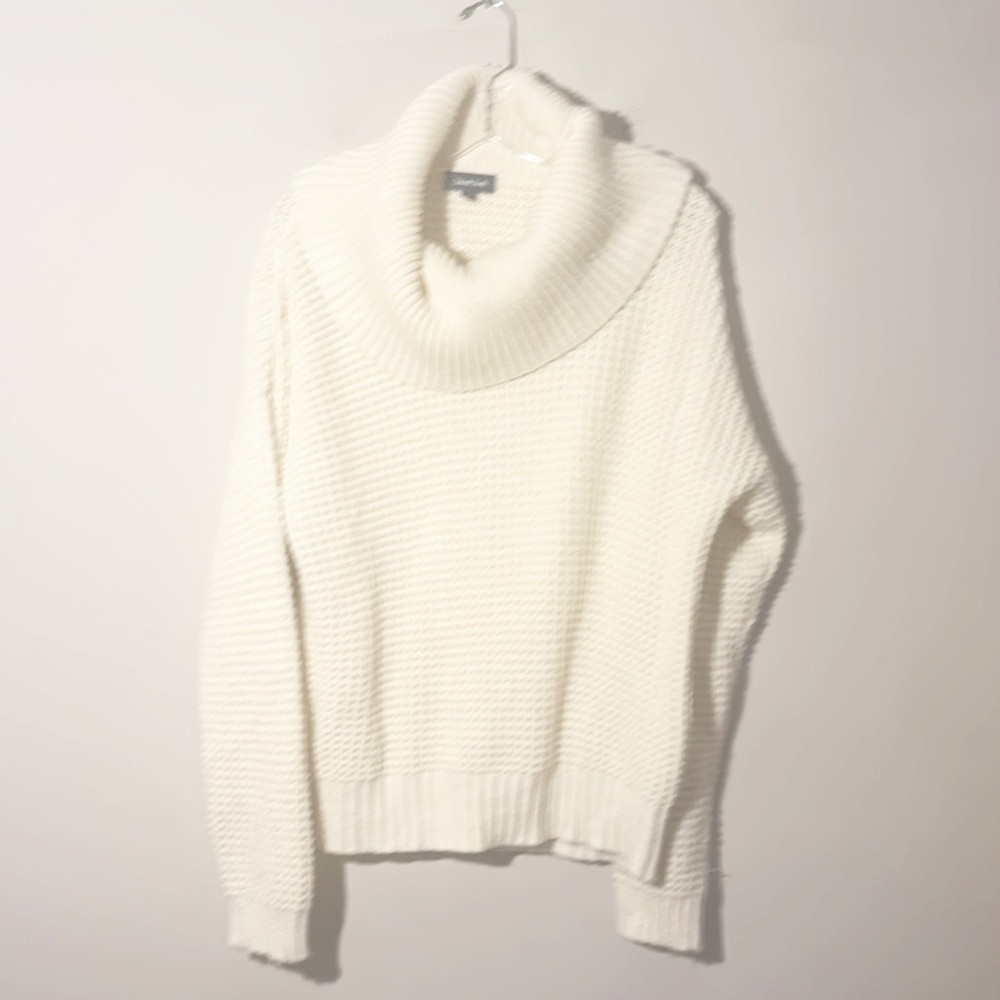 ModCloth Cream Waffle Turtleneck sweater cozy soft women size Large